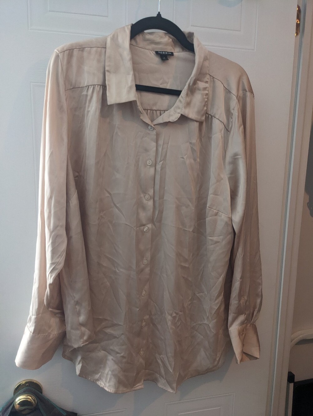 torrid Satin Cream Button-Up Shirt